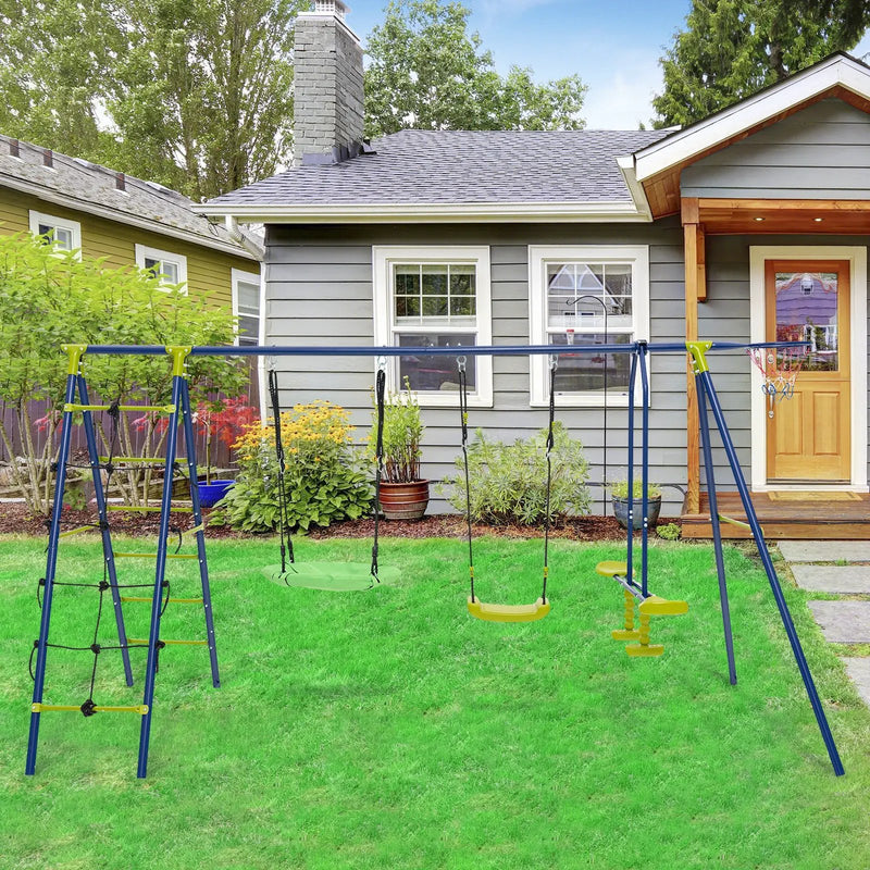 550 LBS 6-in-1 Patio Kids Swing Set with Climbing Net and Ladder by DirectDeals