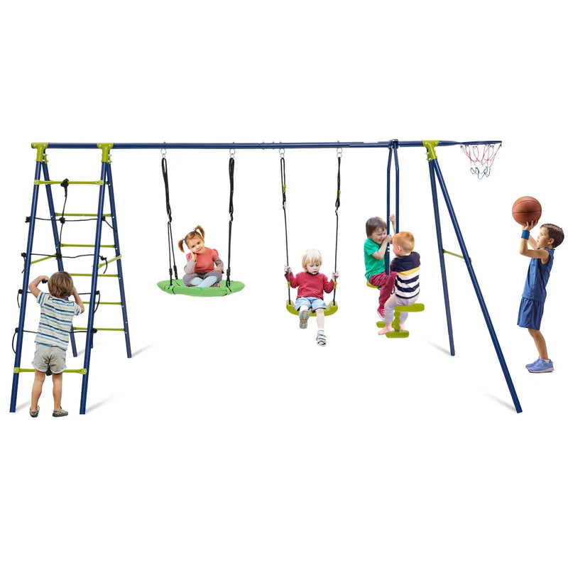 550 LBS 6-in-1 Patio Kids Swing Set with Climbing Net and Ladder by DirectDeals