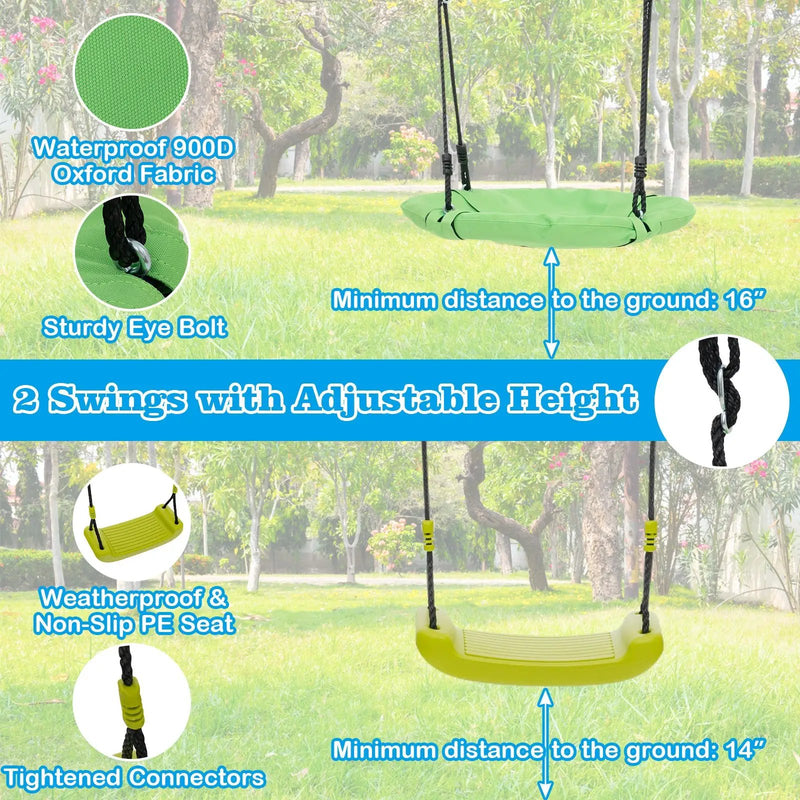 550 LBS 6-in-1 Patio Kids Swing Set with Climbing Net and Ladder by DirectDeals