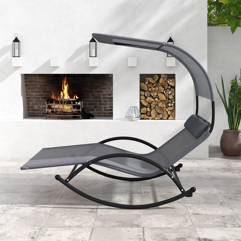 Outdoor Dual Rocker Sunbed 2-Person Canopied Patio Lounger with Detachable Headrests-Gray by DirectDeals