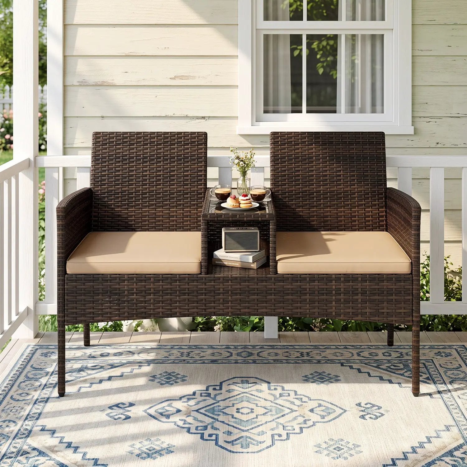 Patio Loveseat 2-Seat Conversation Set with Coffee Table by DirectDeals