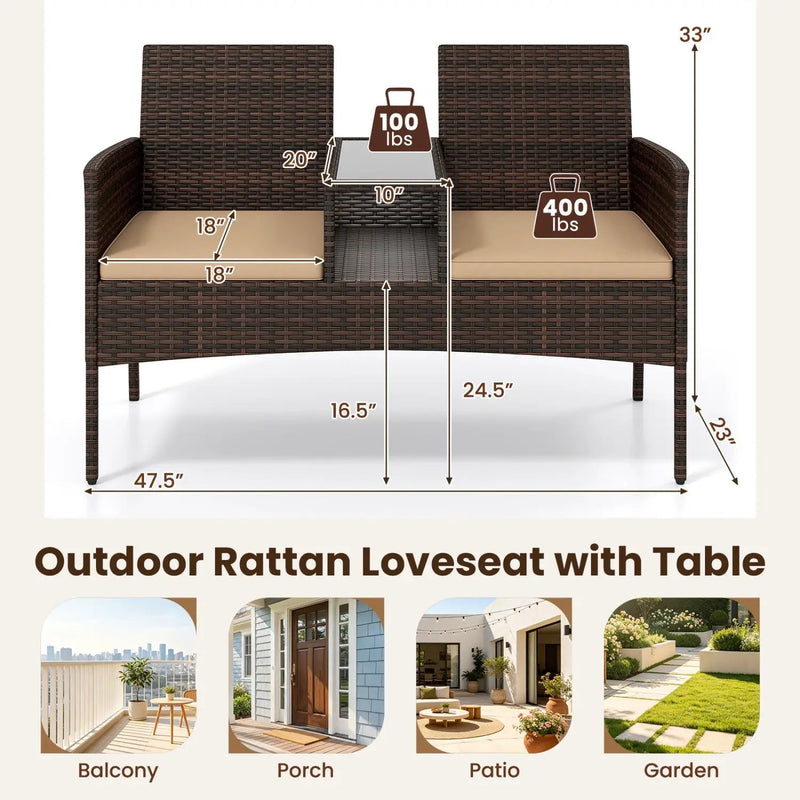 Patio Loveseat 2-Seat Conversation Set with Coffee Table by DirectDeals
