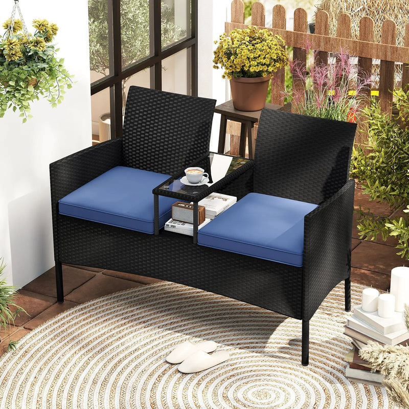 Patio Loveseat with Built-in Table for Backyard Porch by DirectDeals
