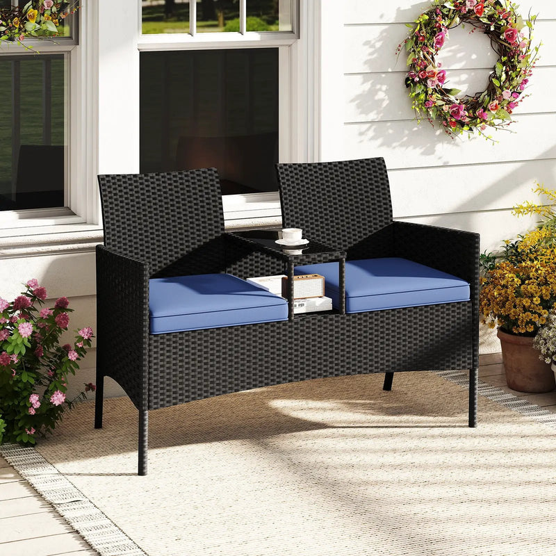 Patio Loveseat with Built-in Table for Backyard Porch by DirectDeals