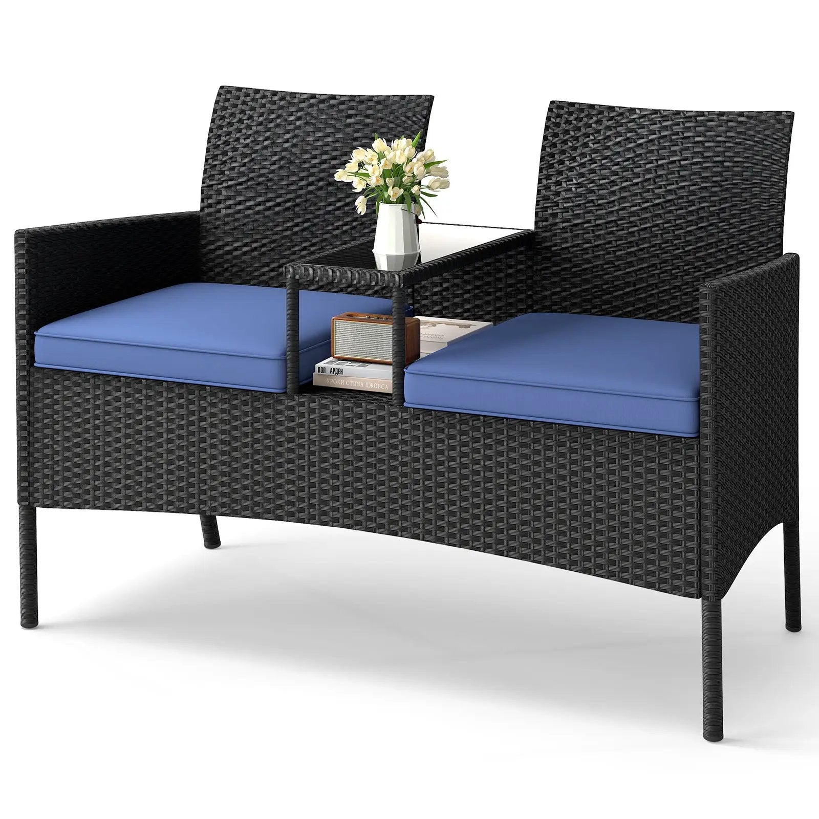 Patio Loveseat with Built-in Table for Backyard Porch by DirectDeals