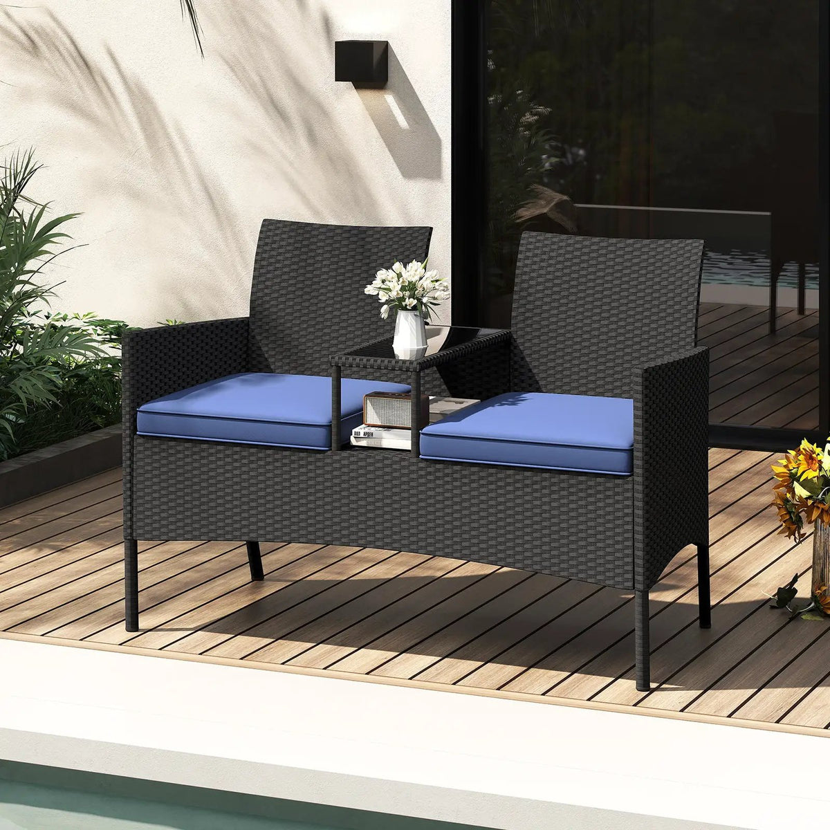 Patio Loveseat with Built-in Table for Backyard Porch, photo 6 of 9