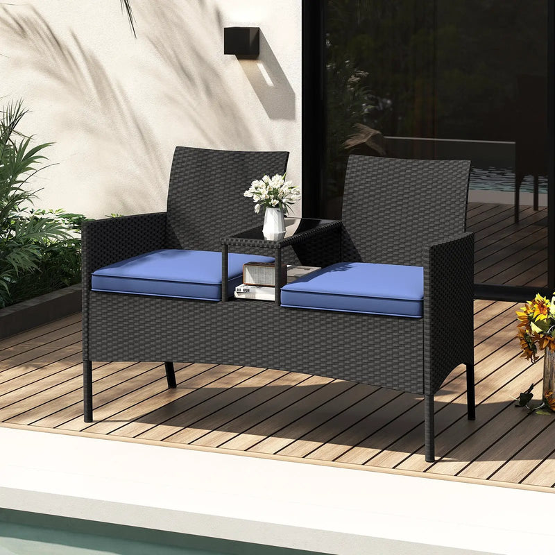 Patio Loveseat with Built-in Table for Backyard Porch by DirectDeals
