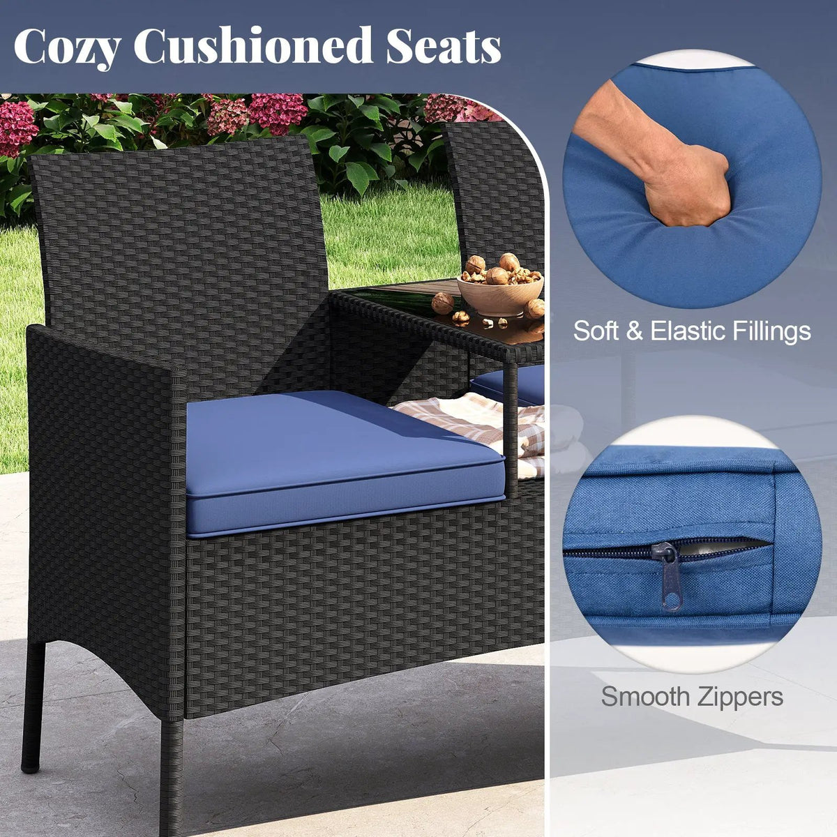 Patio Loveseat with Built-in Table for Backyard Porch, photo 8 of 9