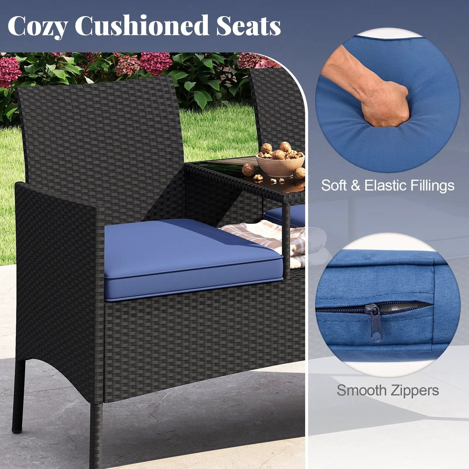 Patio Loveseat with Built-in Table for Backyard Porch by DirectDeals