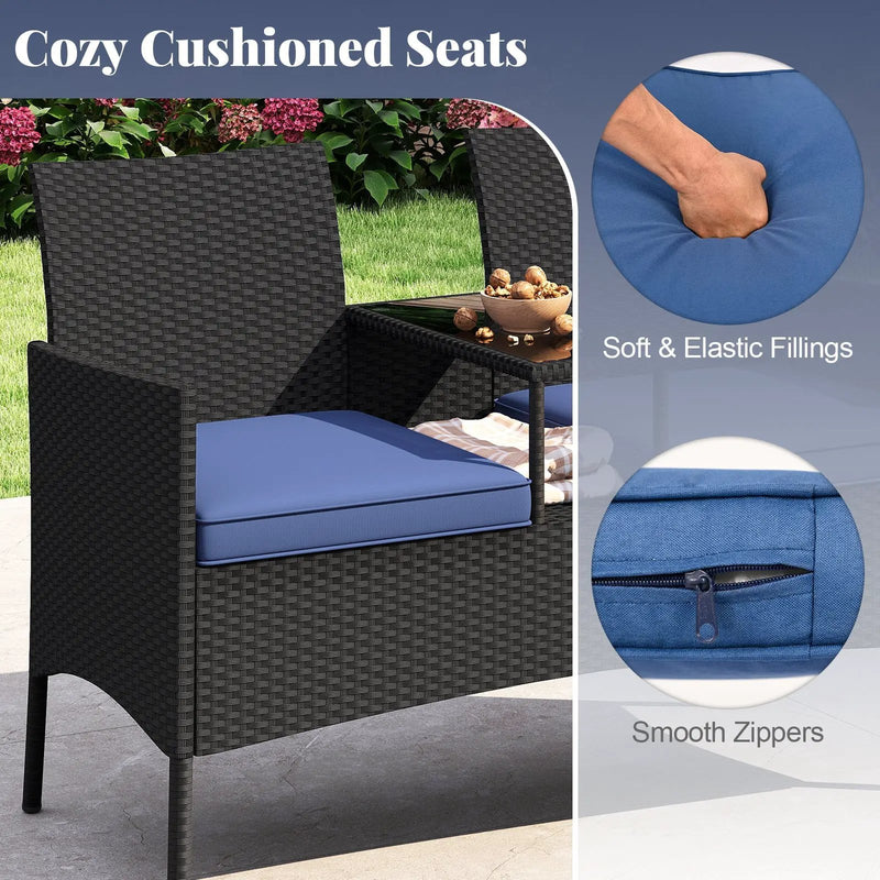 Patio Loveseat with Built-in Table for Backyard Porch by DirectDeals