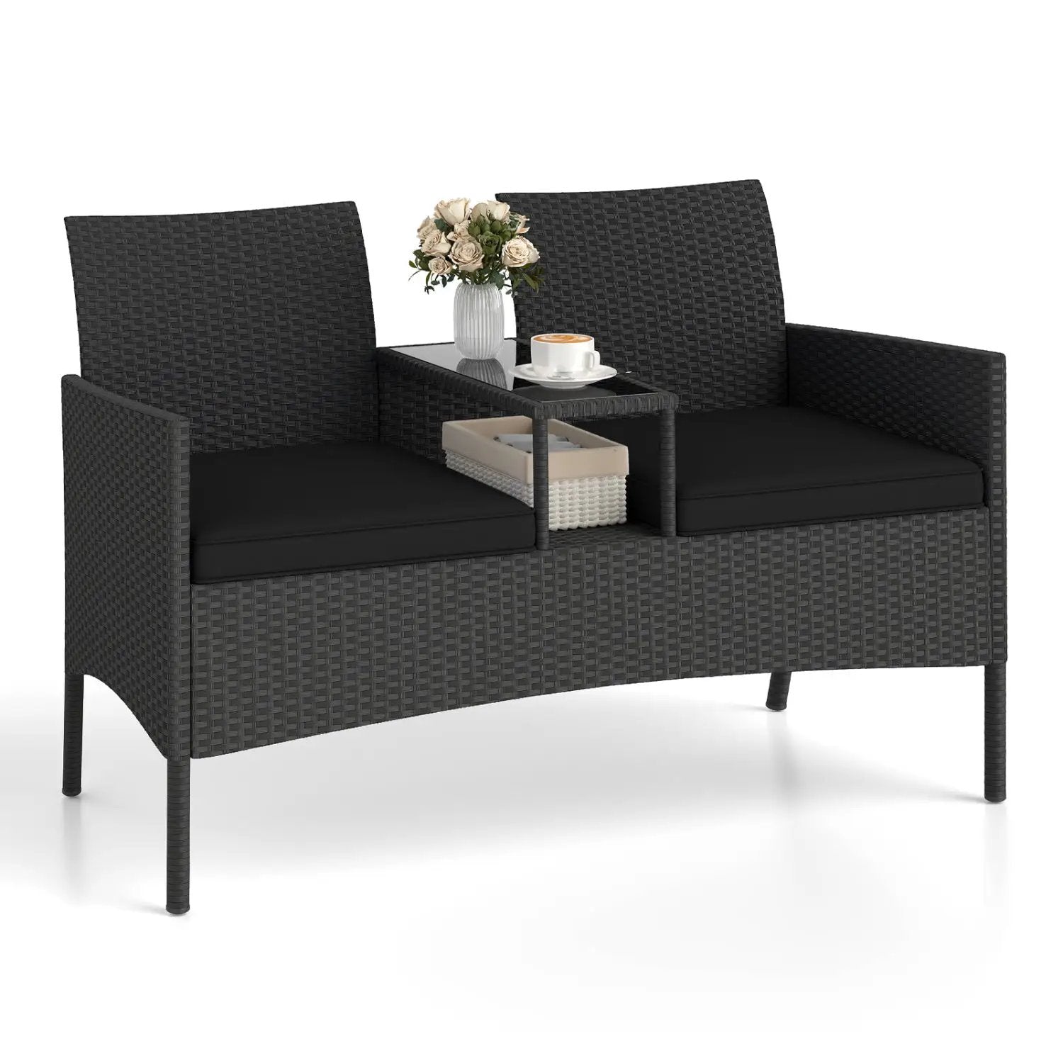 Patio Loveseat with Built-in Table and Storage by DirectDeals