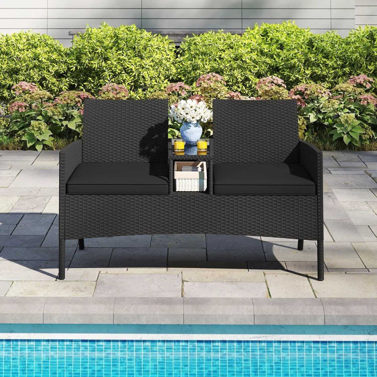 Patio Loveseat with Built-in Table and Storage by DirectDeals