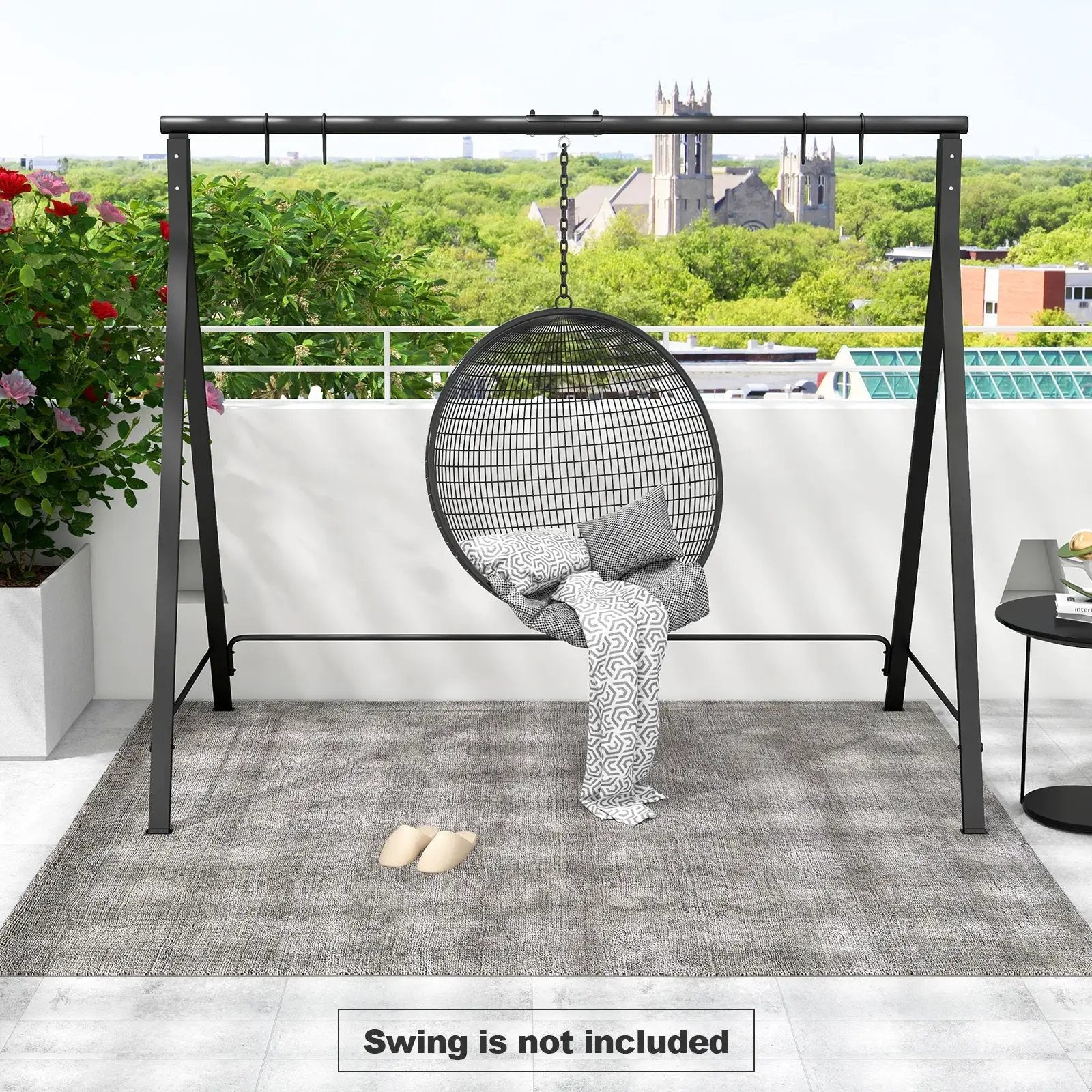 Patio Metal Swing Stand with A-Shaped Structure-Black by DirectDeals