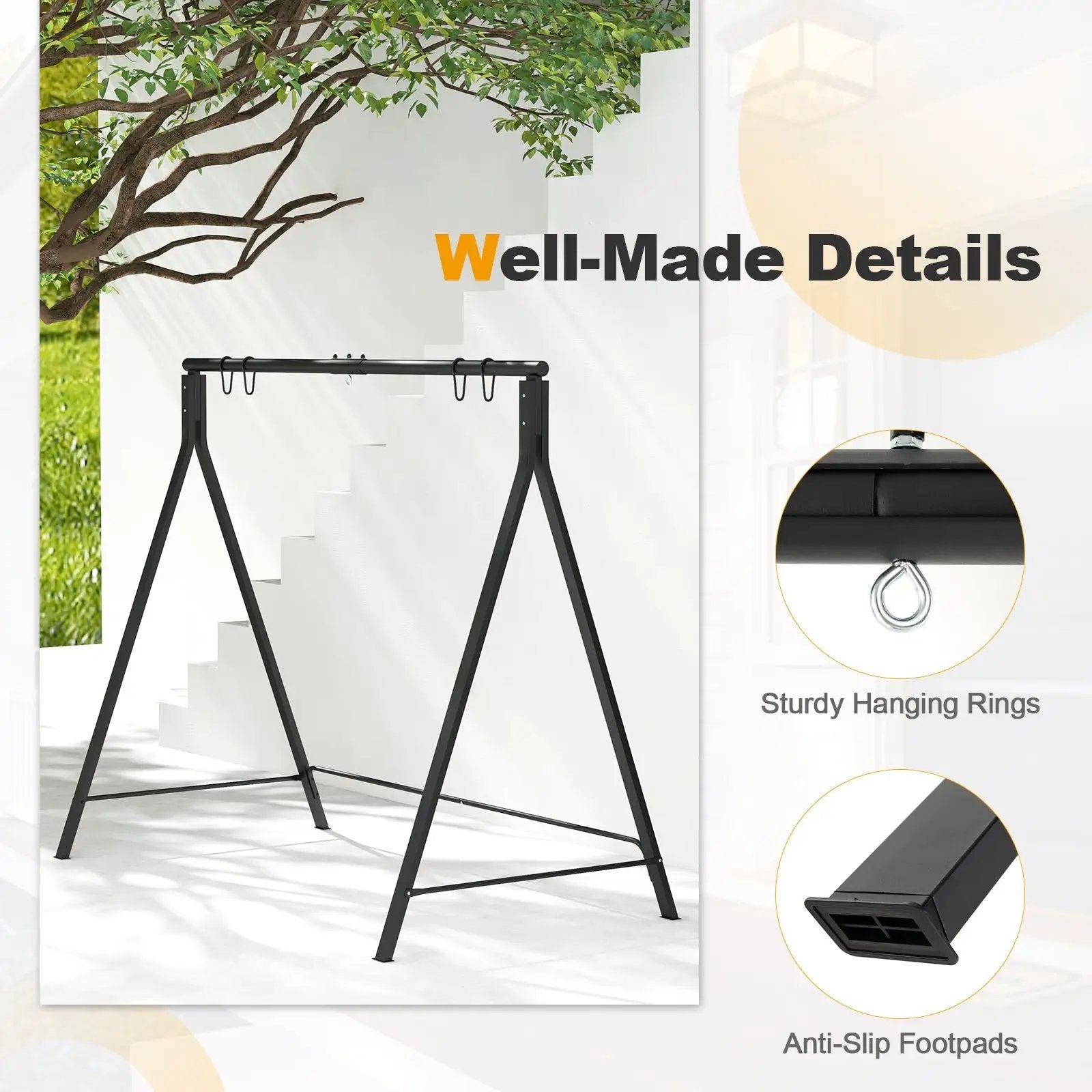 Patio Metal Swing Stand with A-Shaped Structure-Black by DirectDeals