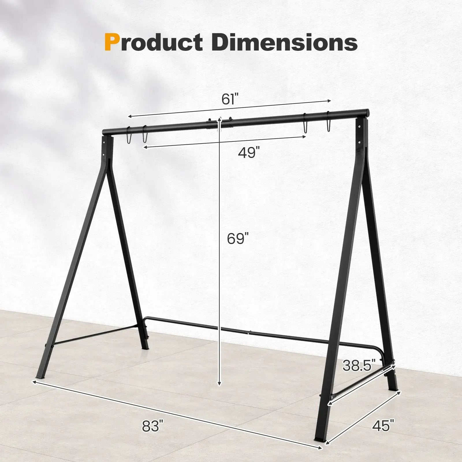 Patio Metal Swing Stand with A-Shaped Structure-Black by DirectDeals