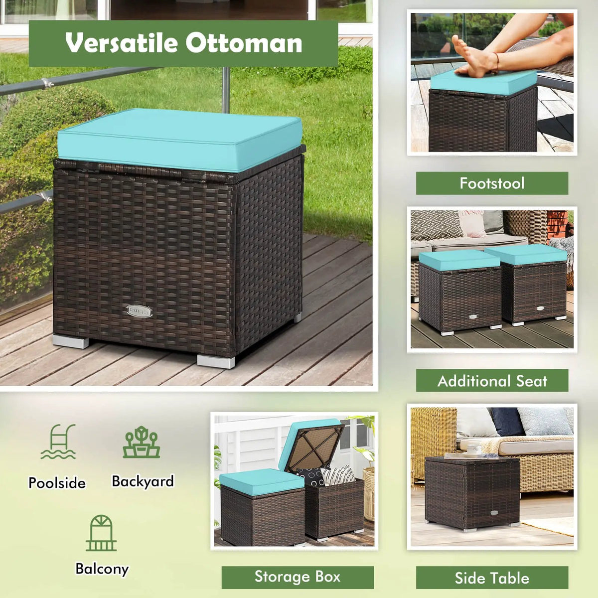 2 Pieces Patio Ottoman with Hidden Storage Space-Mix Grey, photo 17 of 24