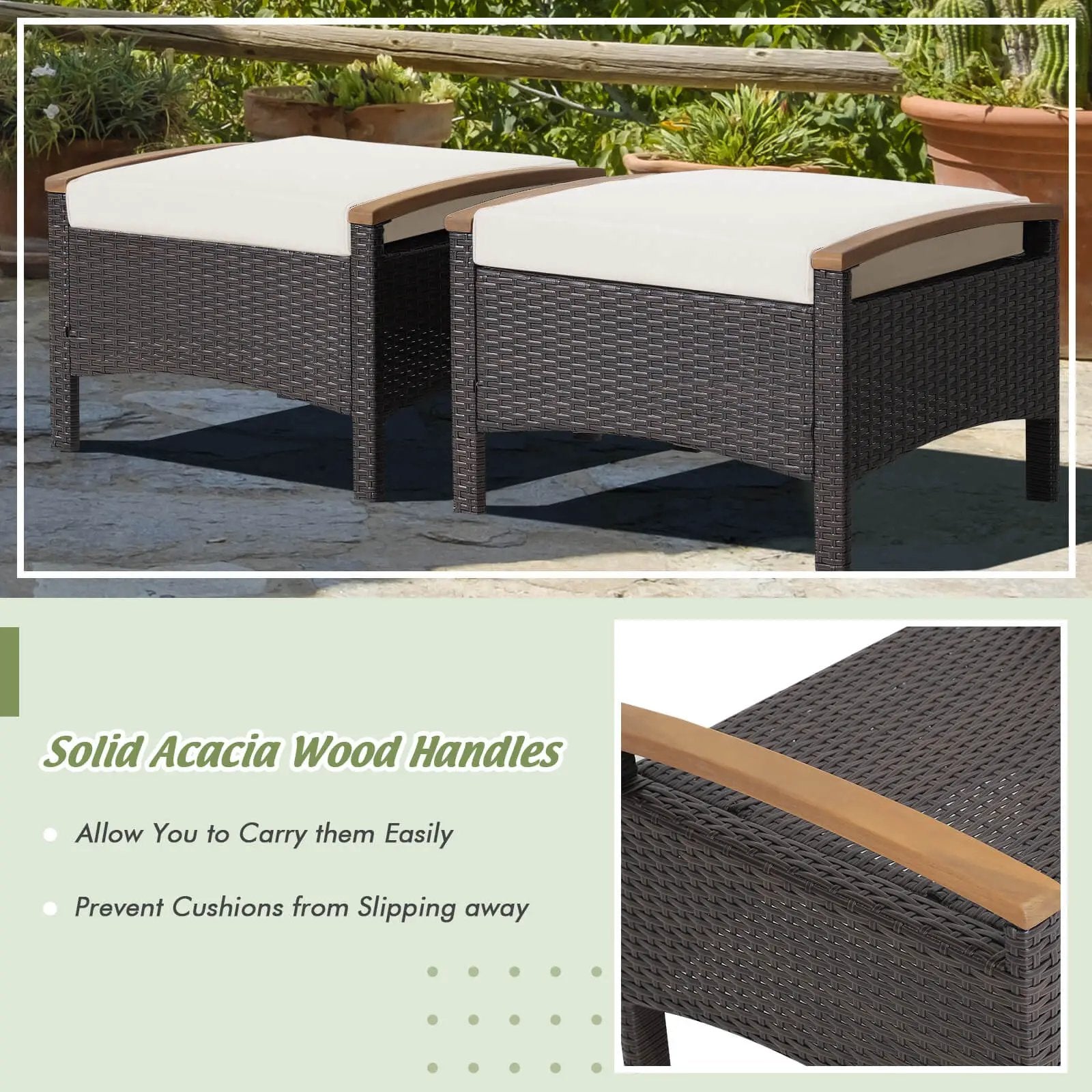 Set of 2 Fade-Resistant Wicker Patio Ottoman by DirectDeals