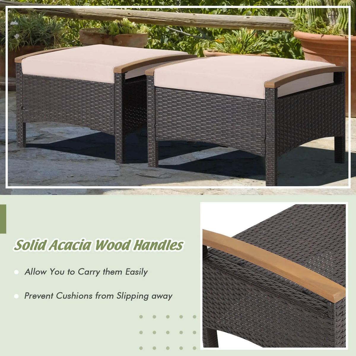 Set of 2 Fade-Resistant Wicker Patio Ottoman, detail