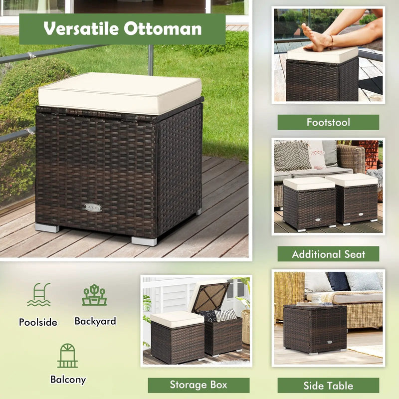 2 Pieces Patio Ottoman with Removable Cushions-White by DirectDeals