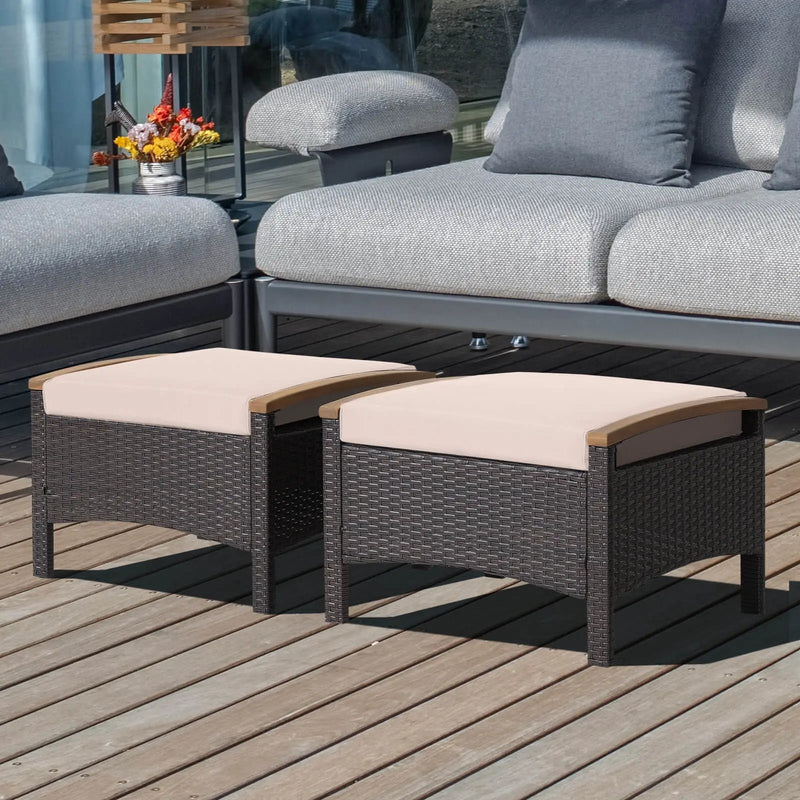 Set of 2 Fade-Resistant Wicker Patio Ottoman by DirectDeals