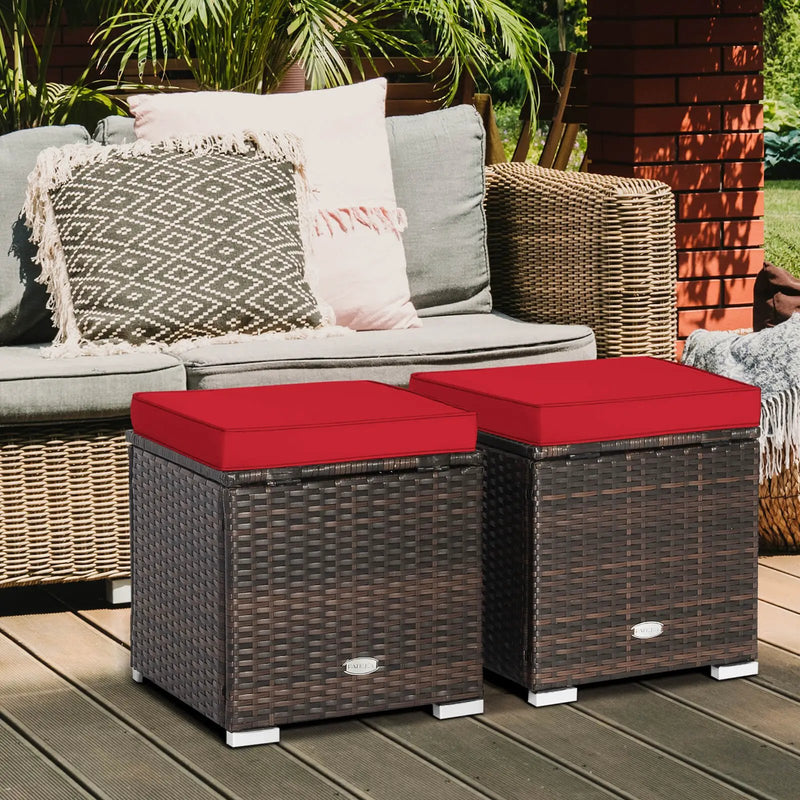 2 Pieces Patio Ottoman with Removable Cushions-Red by DirectDeals