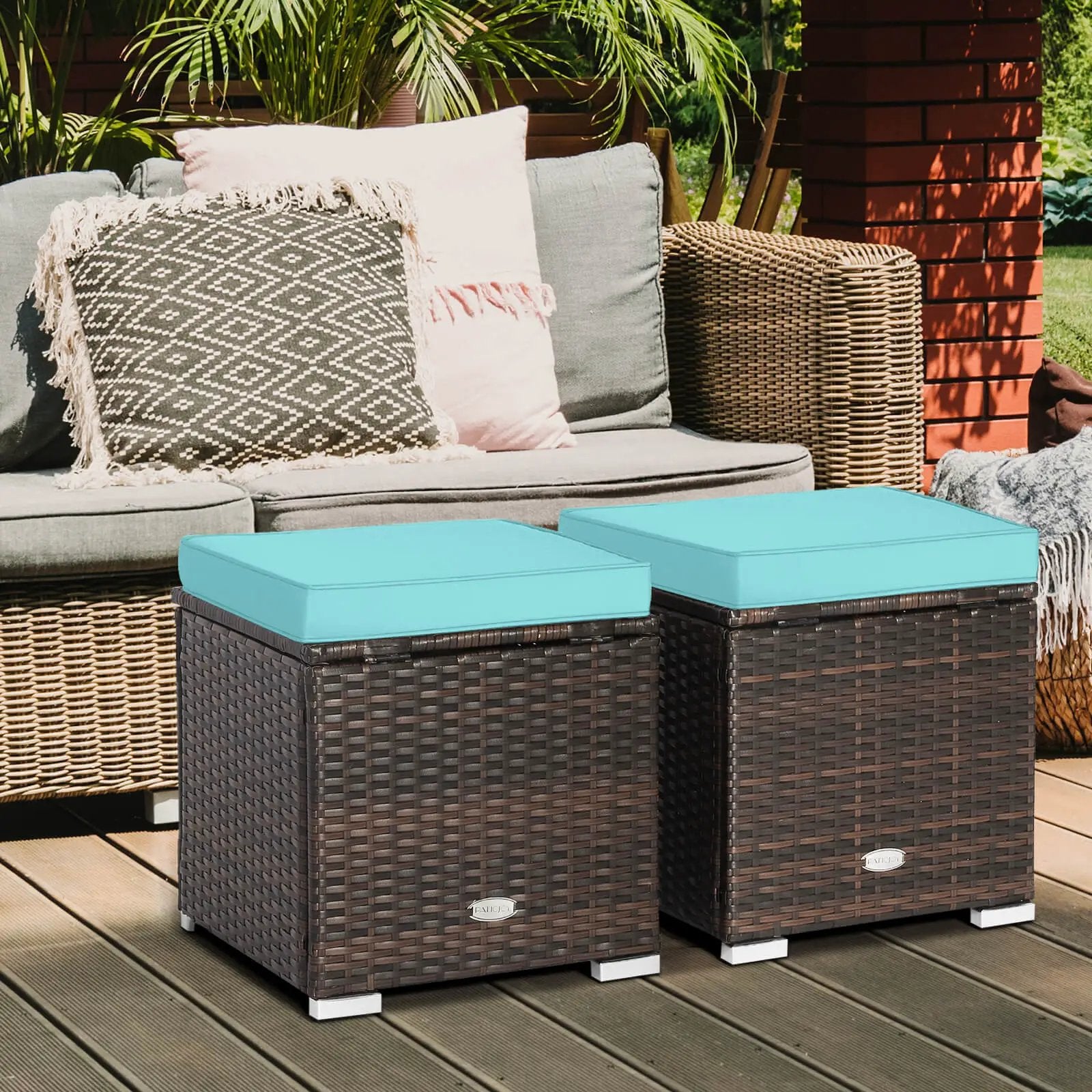 2 Pieces Patio Ottoman with Hidden Storage Space-Mix Grey by DirectDeals