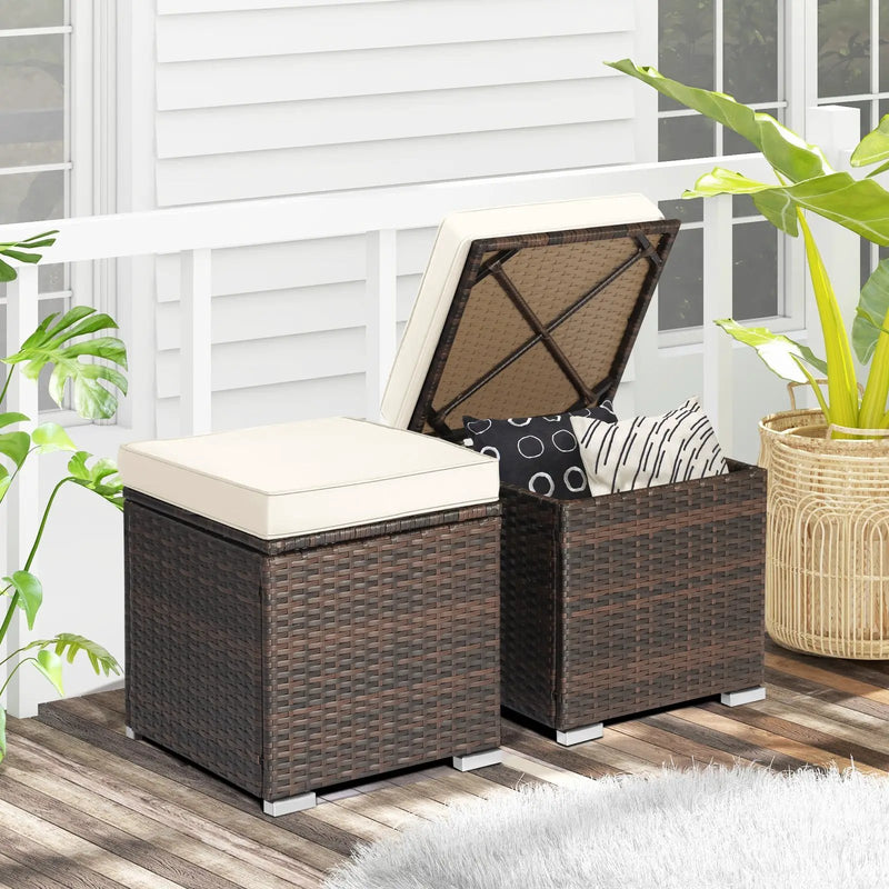 2 Pieces Patio Ottoman with Removable Cushions-White by DirectDeals