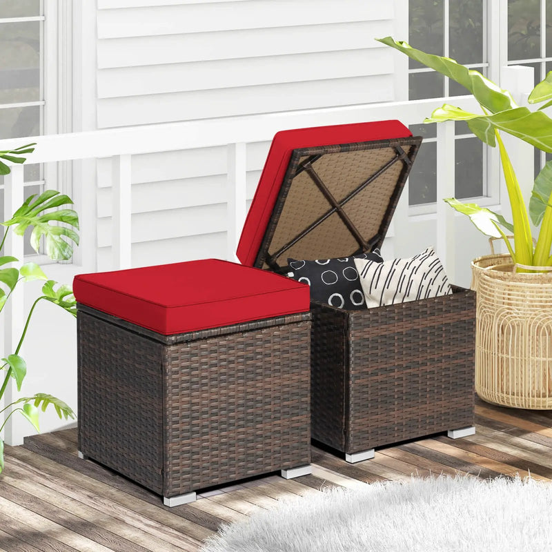 2 Pieces Patio Ottoman with Removable Cushions-Red by DirectDeals