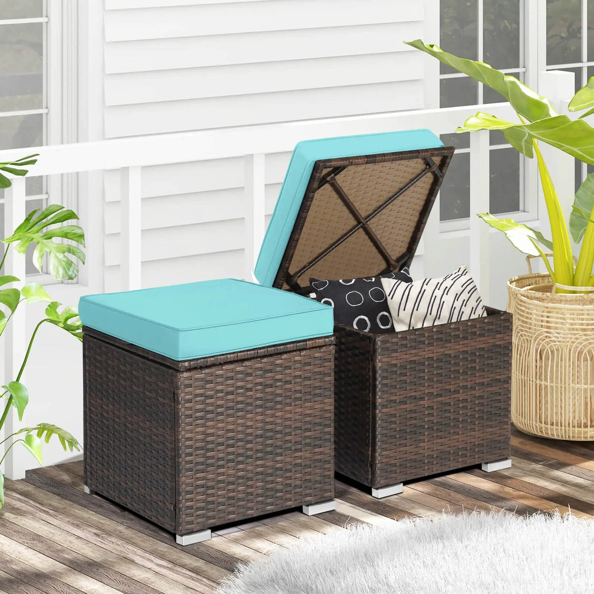 2 Pieces Patio Ottoman with Hidden Storage Space-Mix Grey, installed in a room 2