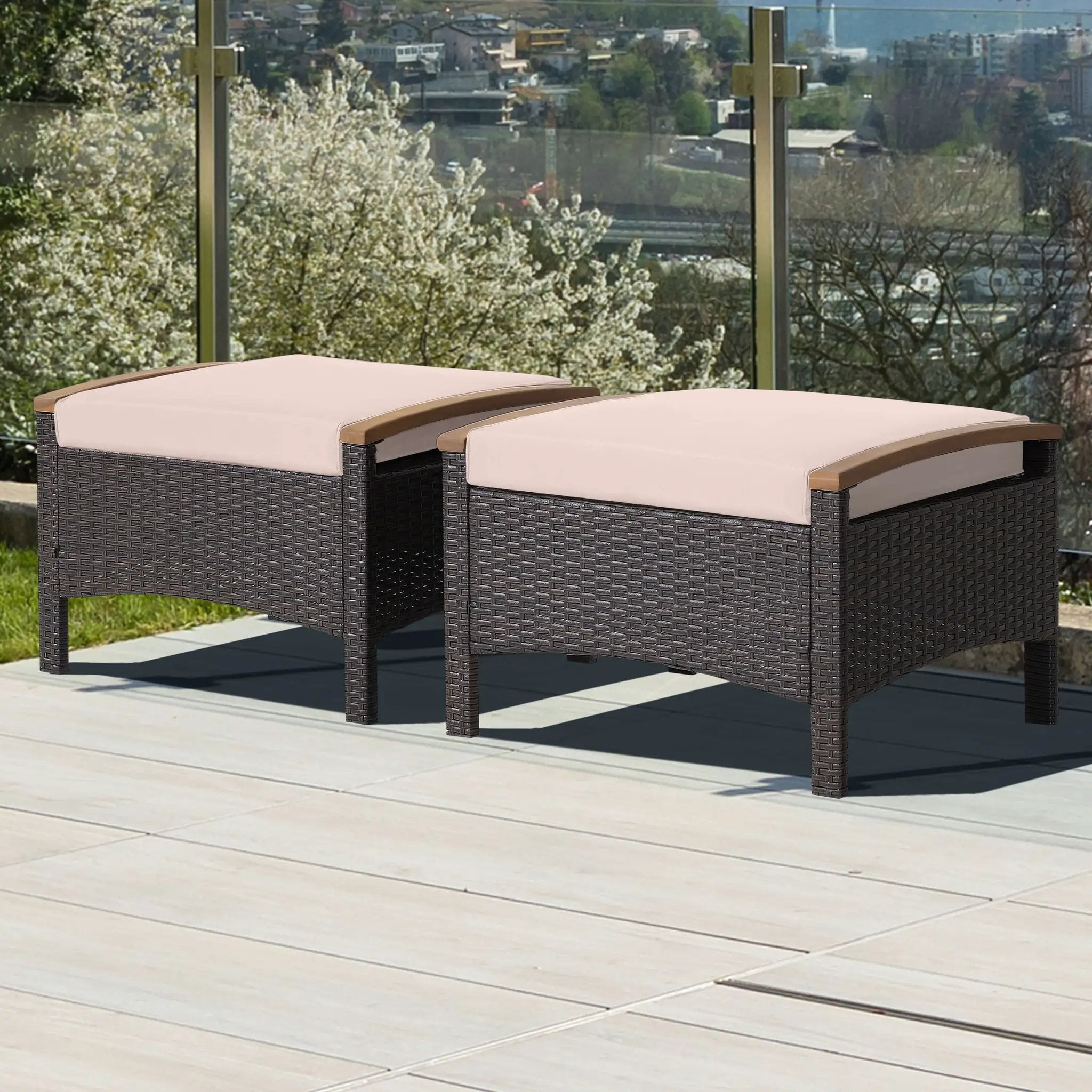 Set of 2 Fade-Resistant Wicker Patio Ottoman by DirectDeals