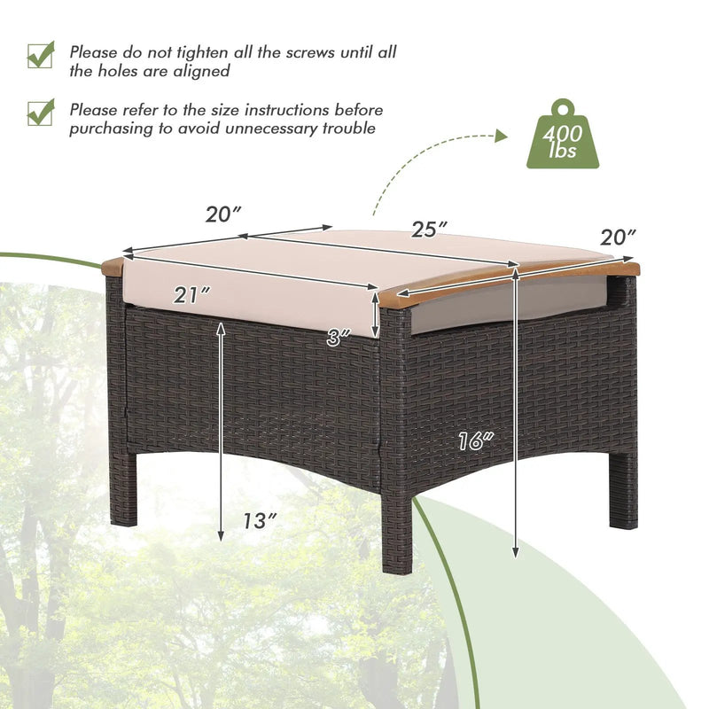 Set of 2 Fade-Resistant Wicker Patio Ottoman by DirectDeals