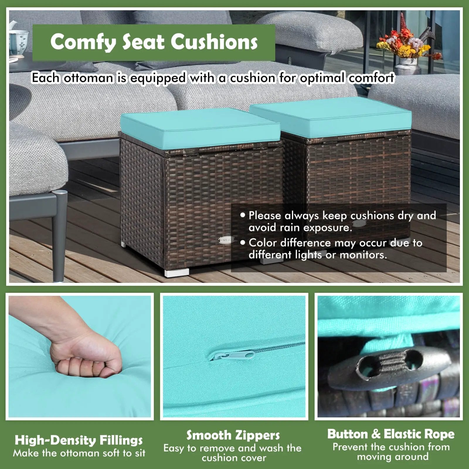 2 Pieces Patio Ottoman with Hidden Storage Space-Mix Grey by DirectDeals