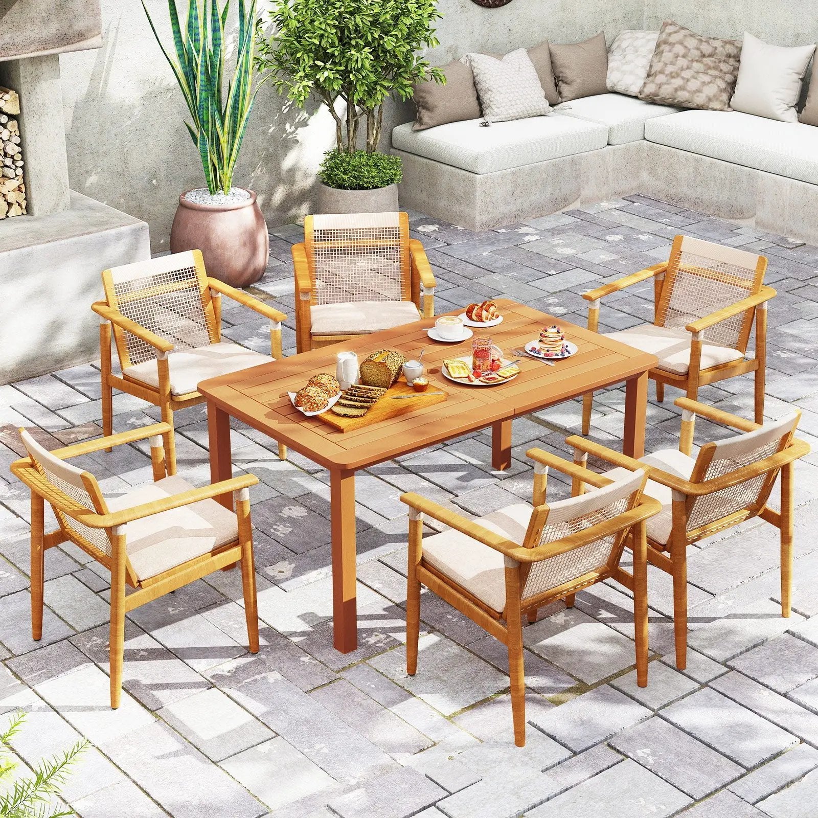 Patio Outdoor Solid Wood Dining Table with Umbrella Hole for 6 by DirectDeals