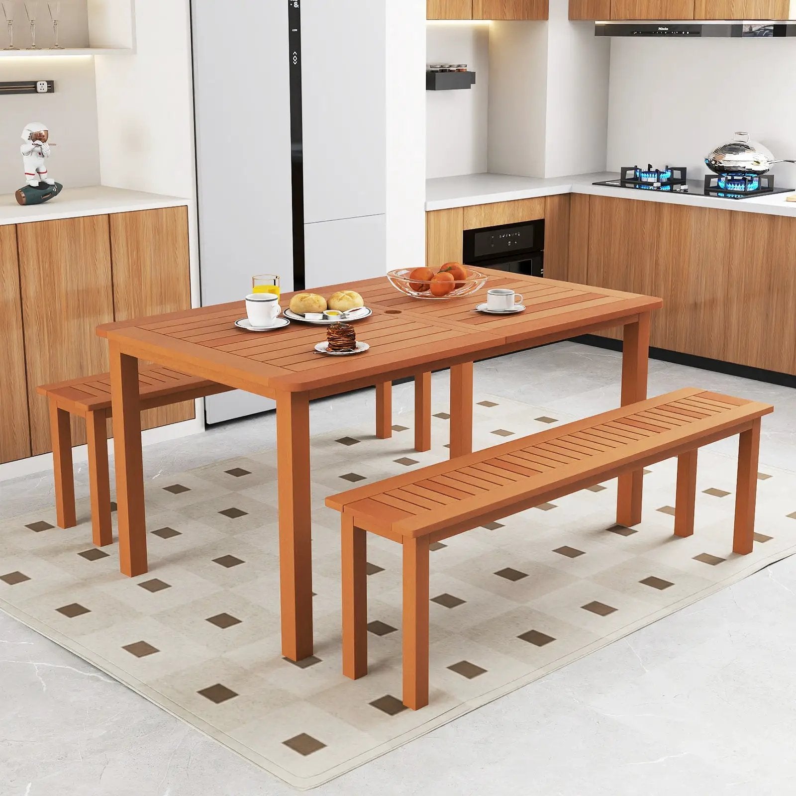 Patio Outdoor Solid Wood Dining Table with Umbrella Hole for 6 by DirectDeals