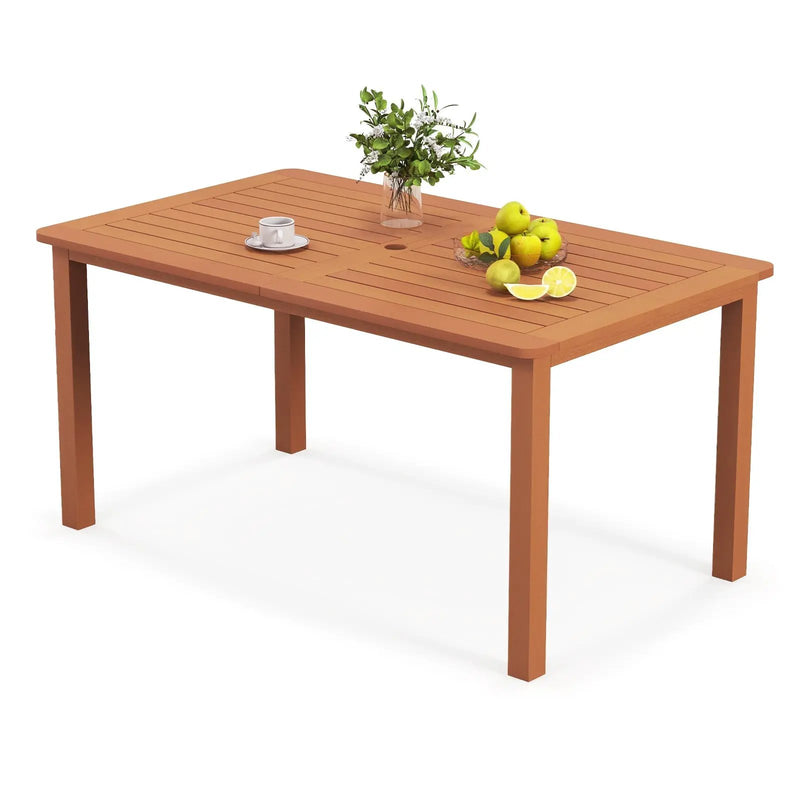Patio Outdoor Solid Wood Dining Table with Umbrella Hole for 6 by DirectDeals
