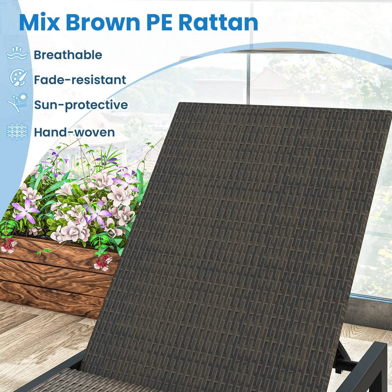 Patio PE Rattan Chaise Lounge with 5-Level Backrest and Wheels-Brown by DirectDeals