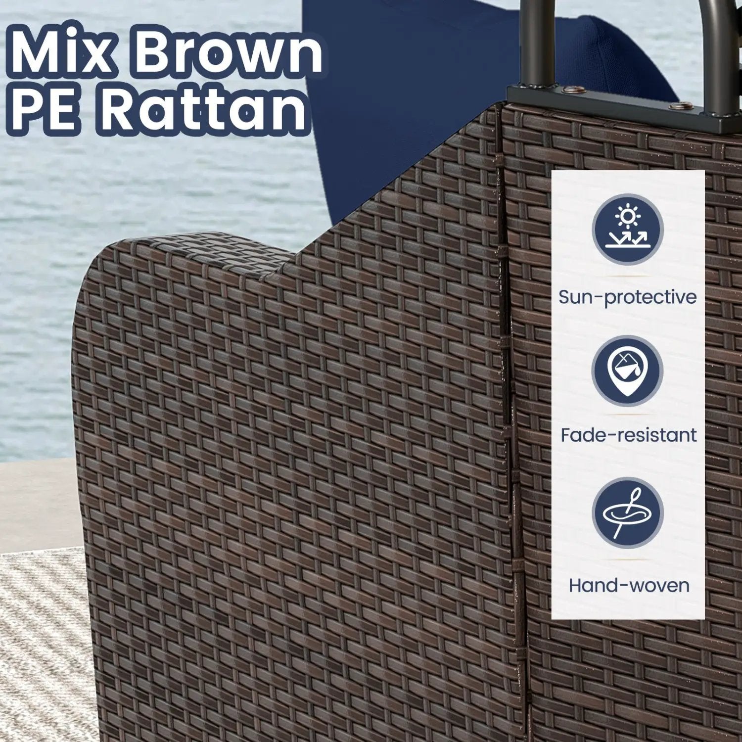 Outdoor Rattan Daybed with Retractable Canopy - Navy by DirectDeals