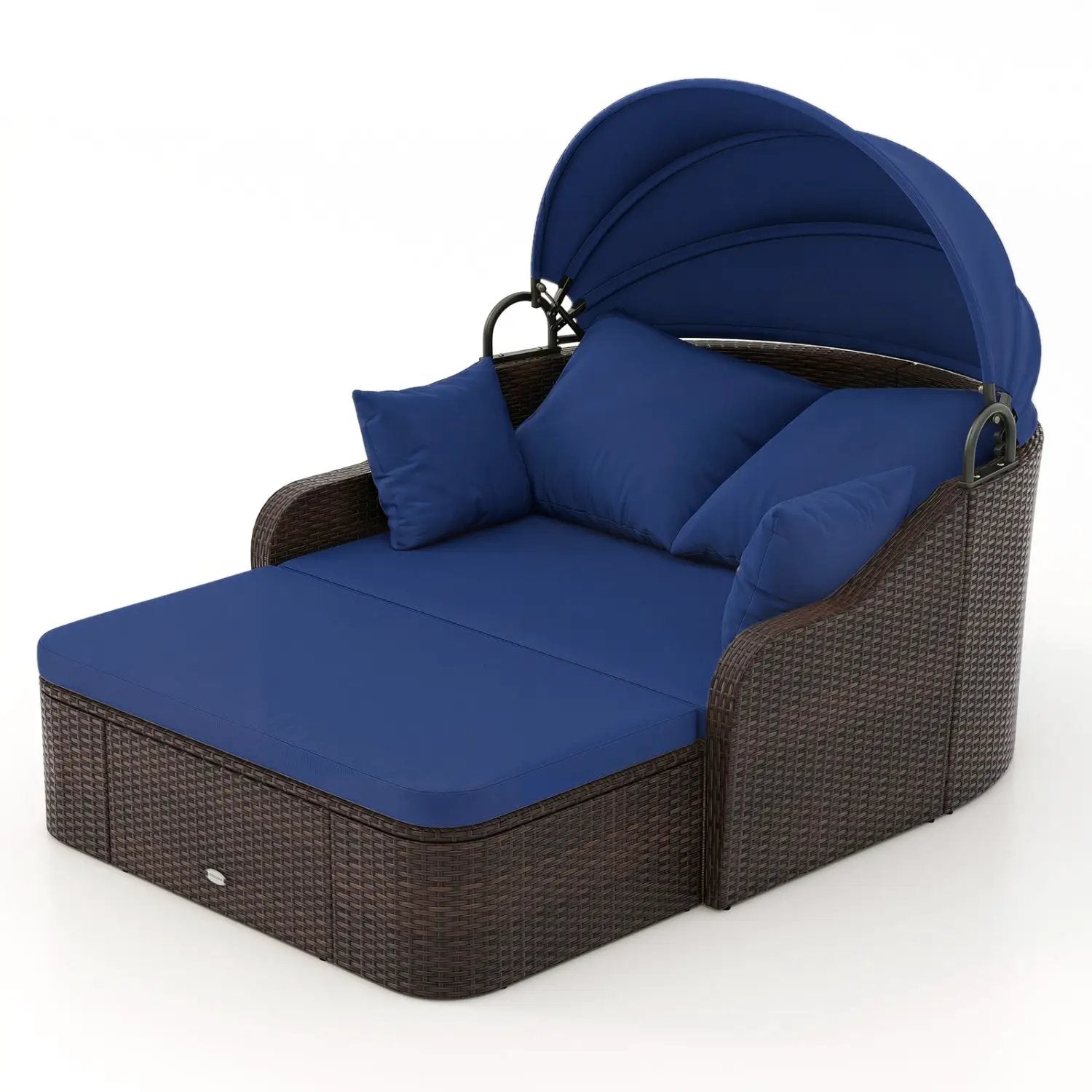 Outdoor Rattan Daybed with Retractable Canopy - Navy by DirectDeals