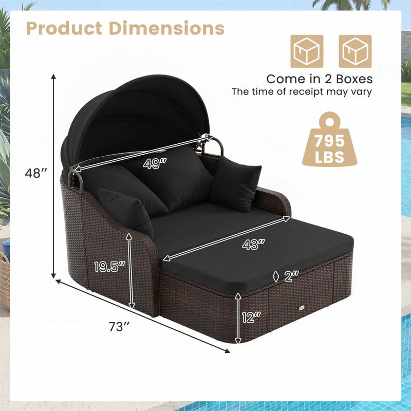 Outdoor Rattan Daybed with Retractable Canopy and Cushions by DirectDeals