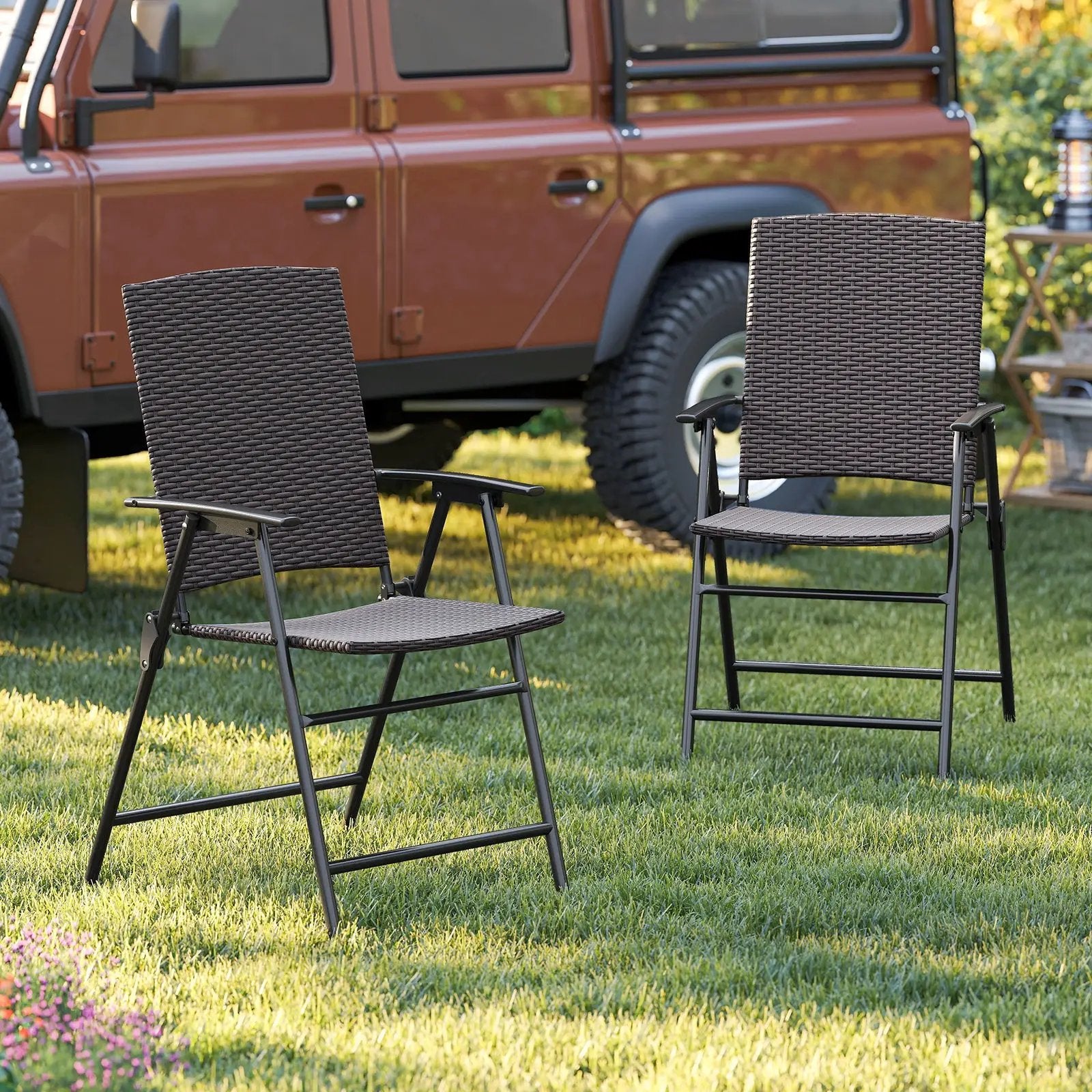 Folding Wicker Patio Dining Chairs with Armrests - Set of 2 by DirectDeals