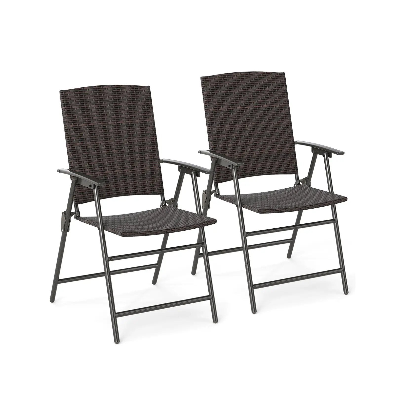 Folding Wicker Patio Dining Chairs with Armrests - Set of 2 by DirectDeals