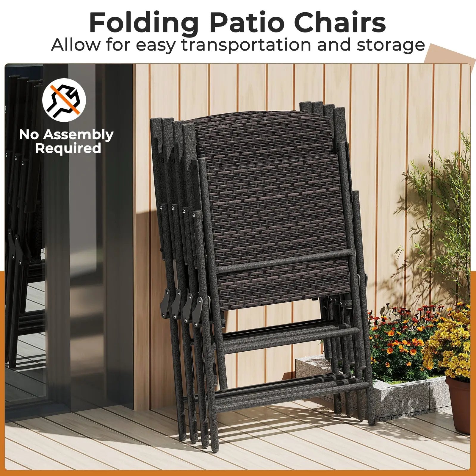 Folding Wicker Patio Dining Chairs with Armrests - Set of 2 by DirectDeals