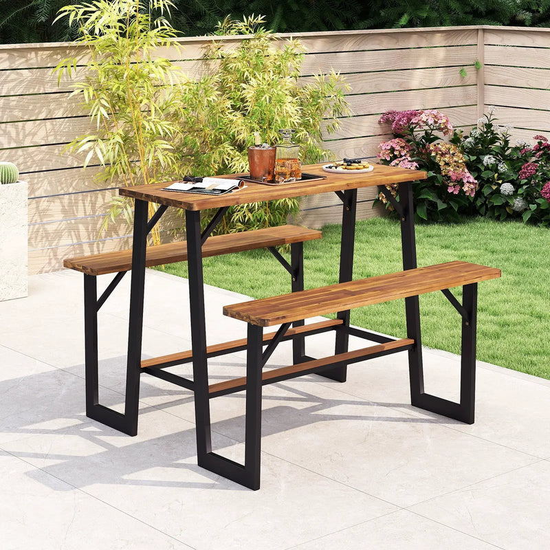 Patio Picnic Table Bench Set with Acacia Wood Tabletop and Benchtop by DirectDeals