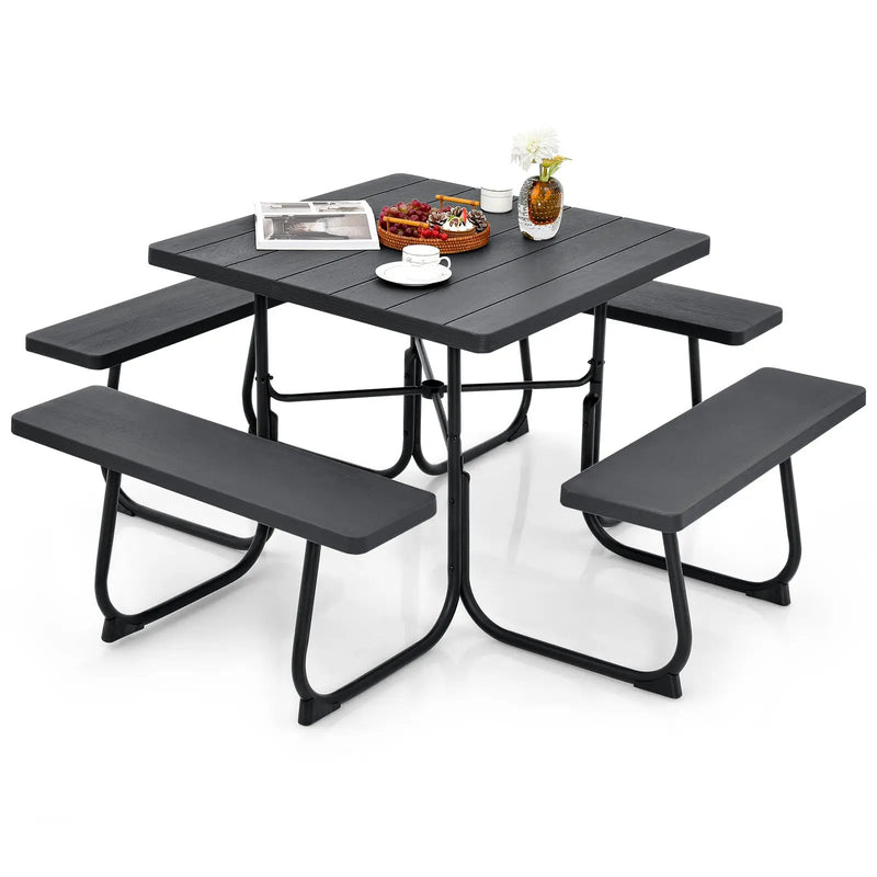 Outdoor Picnic Table with 4 Benches and Umbrella Hole by DirectDeals
