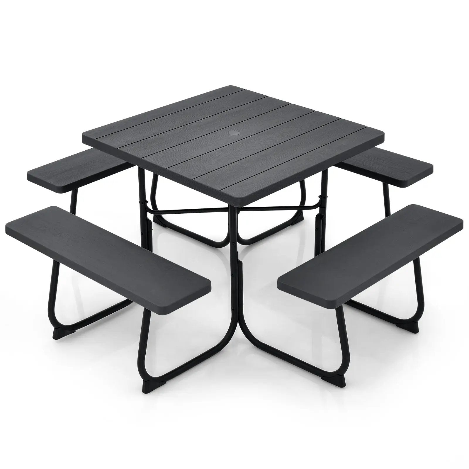 Outdoor Picnic Table with 4 Benches and Umbrella Hole by DirectDeals