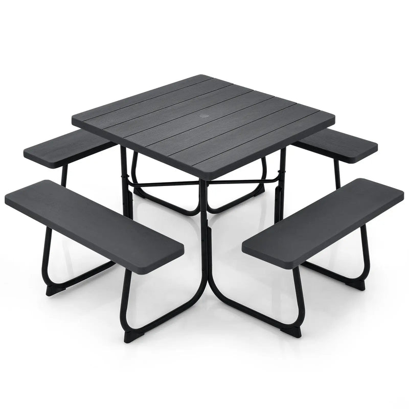 Outdoor Picnic Table with 4 Benches and Umbrella Hole by DirectDeals