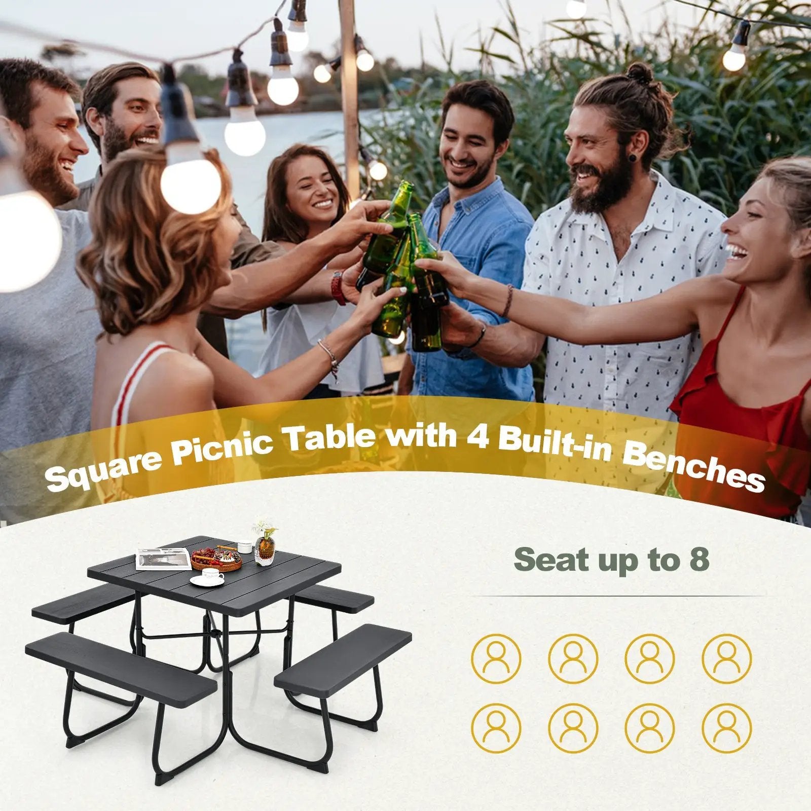 Outdoor Picnic Table with 4 Benches and Umbrella Hole by DirectDeals