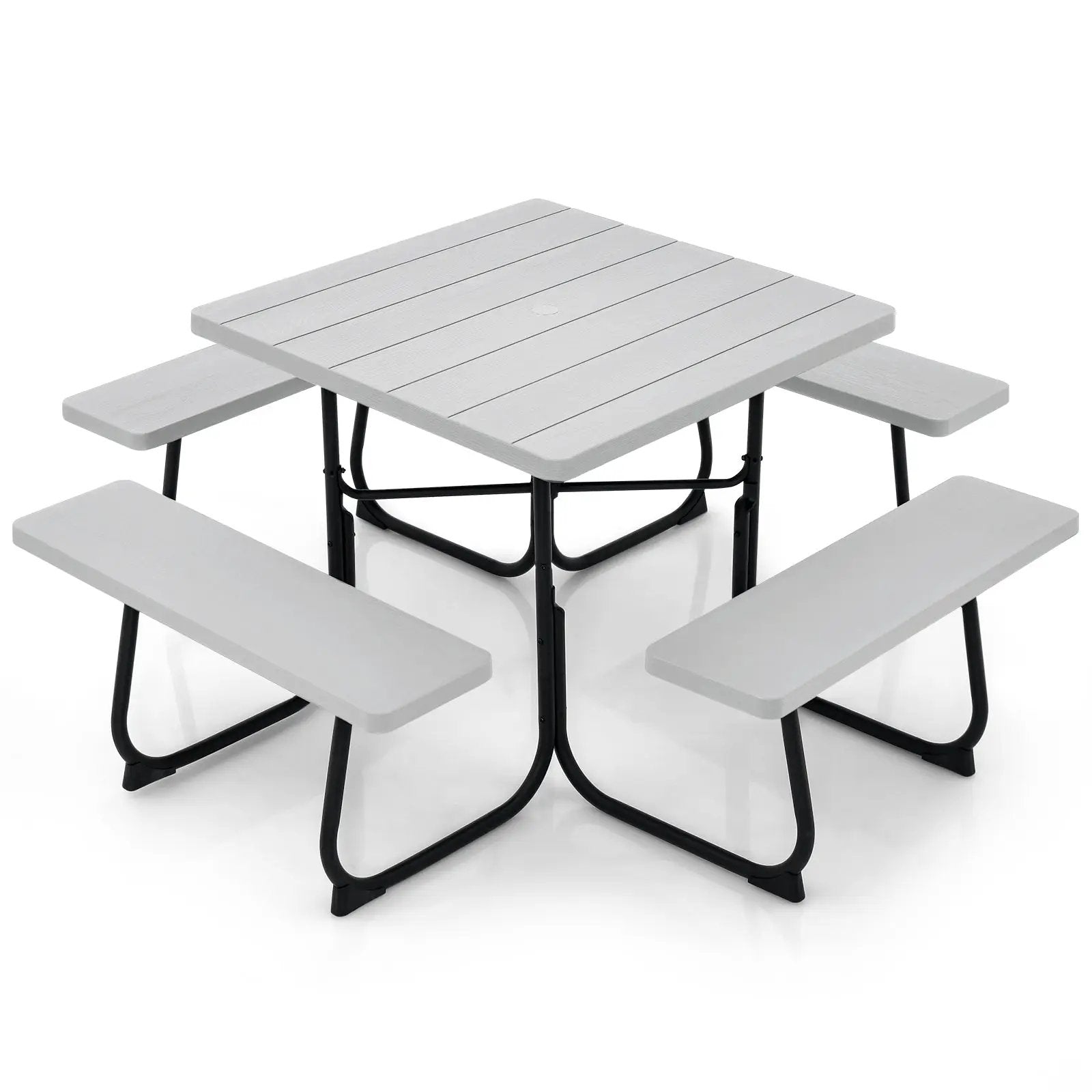 Outdoor Picnic Table with 4 Benches and Umbrella Hole by DirectDeals
