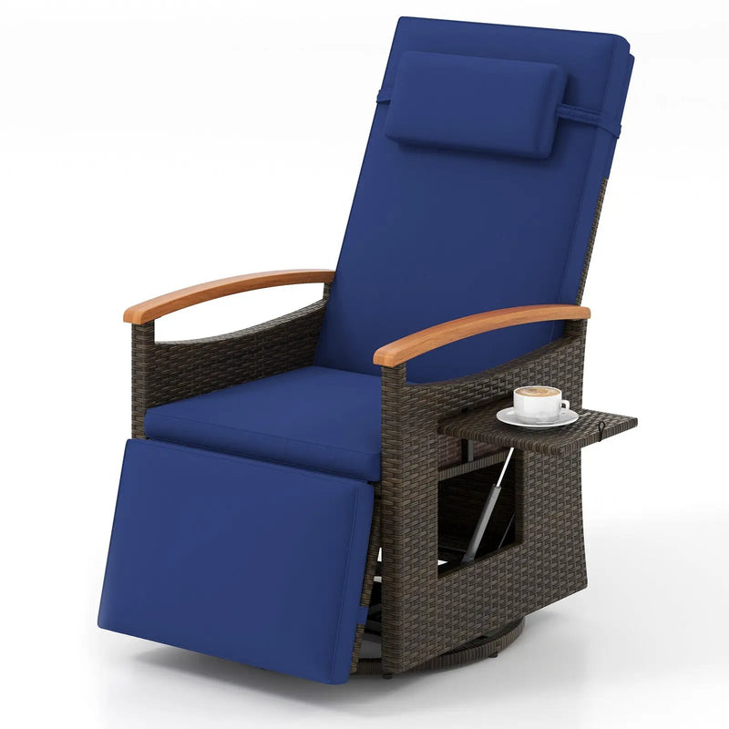Patio Rattan 360° Swivel Recliner Chair with Adjustable Backrest and Footrest by DirectDeals