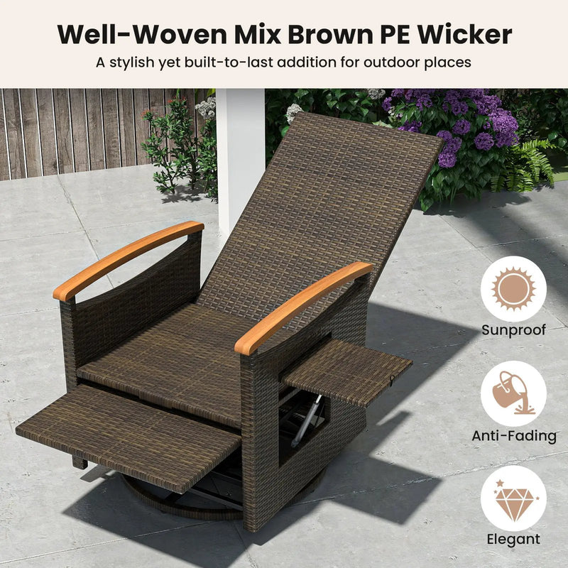 Patio Rattan 360° Swivel Recliner Chair with Adjustable Backrest and Footrest by DirectDeals